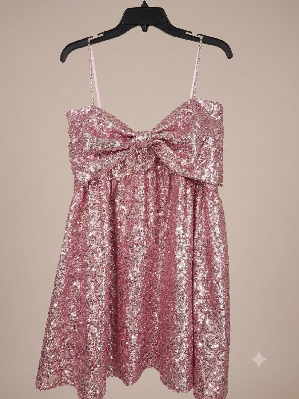 ARULA Rose Pink Sequin Mini Dress with Front Bow